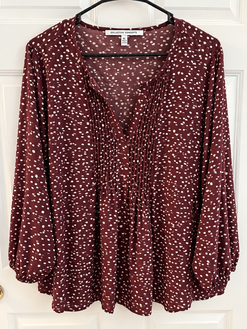 Collective Concepts Burgundy Print Pintuck Blouse XL